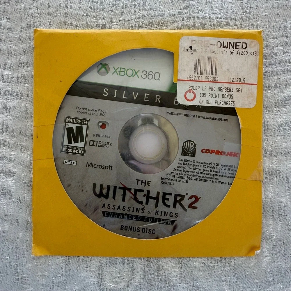 The Witcher 2 Assassins of Kings Enhanced Edition Bonus Disc Xbox 360 Silver Box